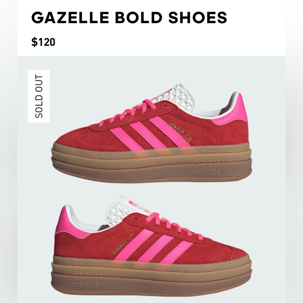 Adidas Gazelle Collegiate Red and Lucid Pink.